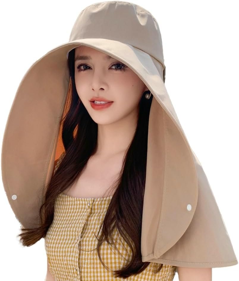 Sun Hats for Women Sun Protection Wide Brim Shawl with Neck Flap Hiking Visor Hat Outdoor Summer Beach