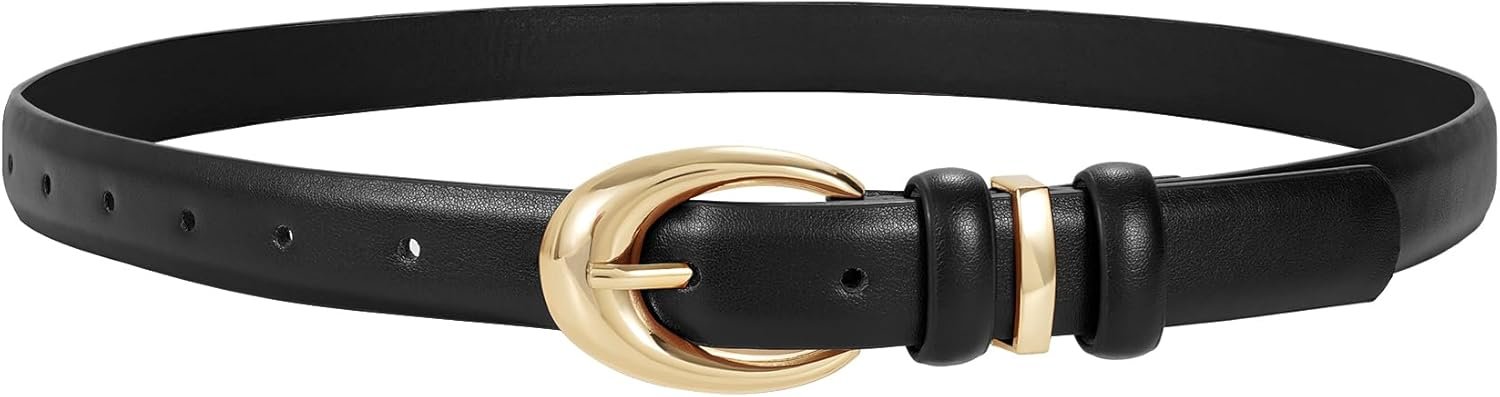 TRIWORKS Women Leather Belt for Jeans Pants Fashion Ladies Skinny Faux Leather Dress belt with Gold Buckle