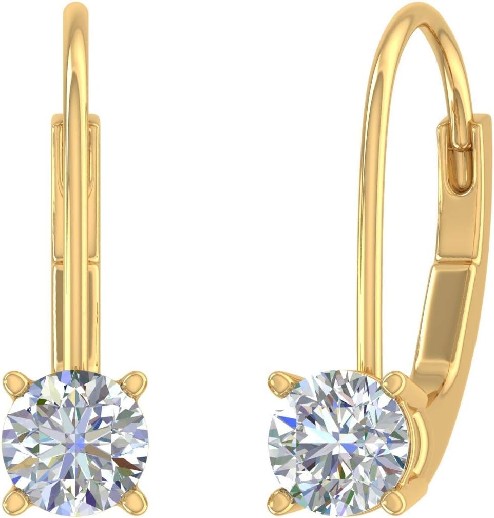0.40 to 1 Carat Natural Diamond Leverback Drop Earrings for Women in 14K Gold – IGI Certified (I1-I2 clarity)