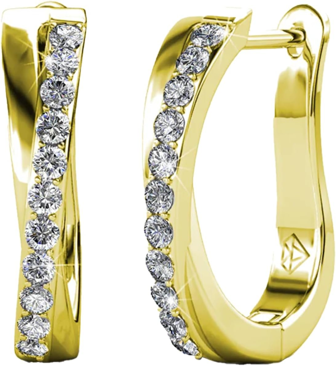 Cate & Chloe Amaya 18k Gold-Plated 16mm Silver Hoop Earrings with Round Cut Simulated Diamond Crystals, Twisted Fashion Hoops for Women, Elegant Gift for Her on Christmas, Birthday, and Anniversary
