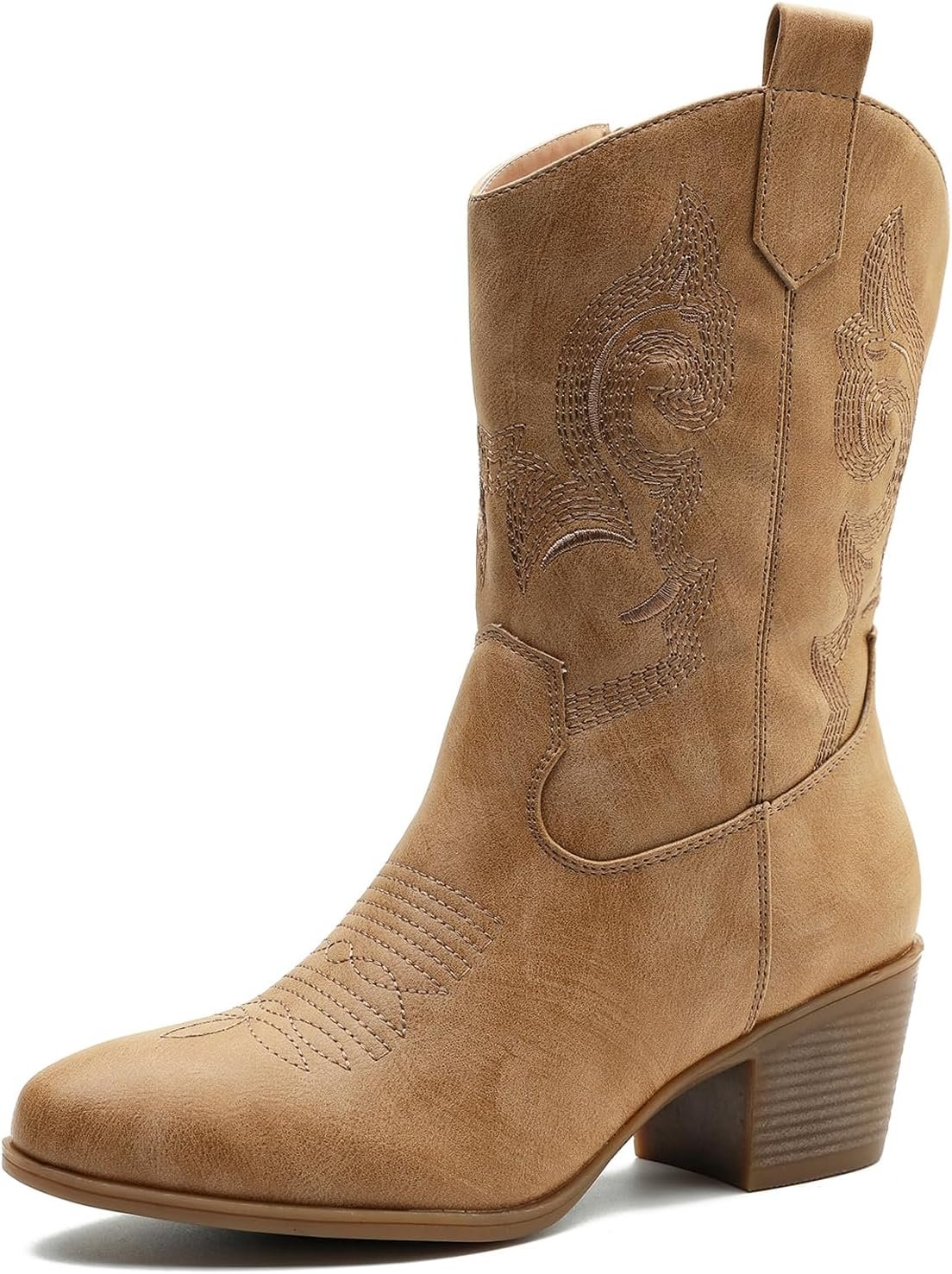 GLOBALWIN Women’s Mid Calf The Western Cowgirl Boots Fashion Cowboy Boots For Women Chunky Low Heel