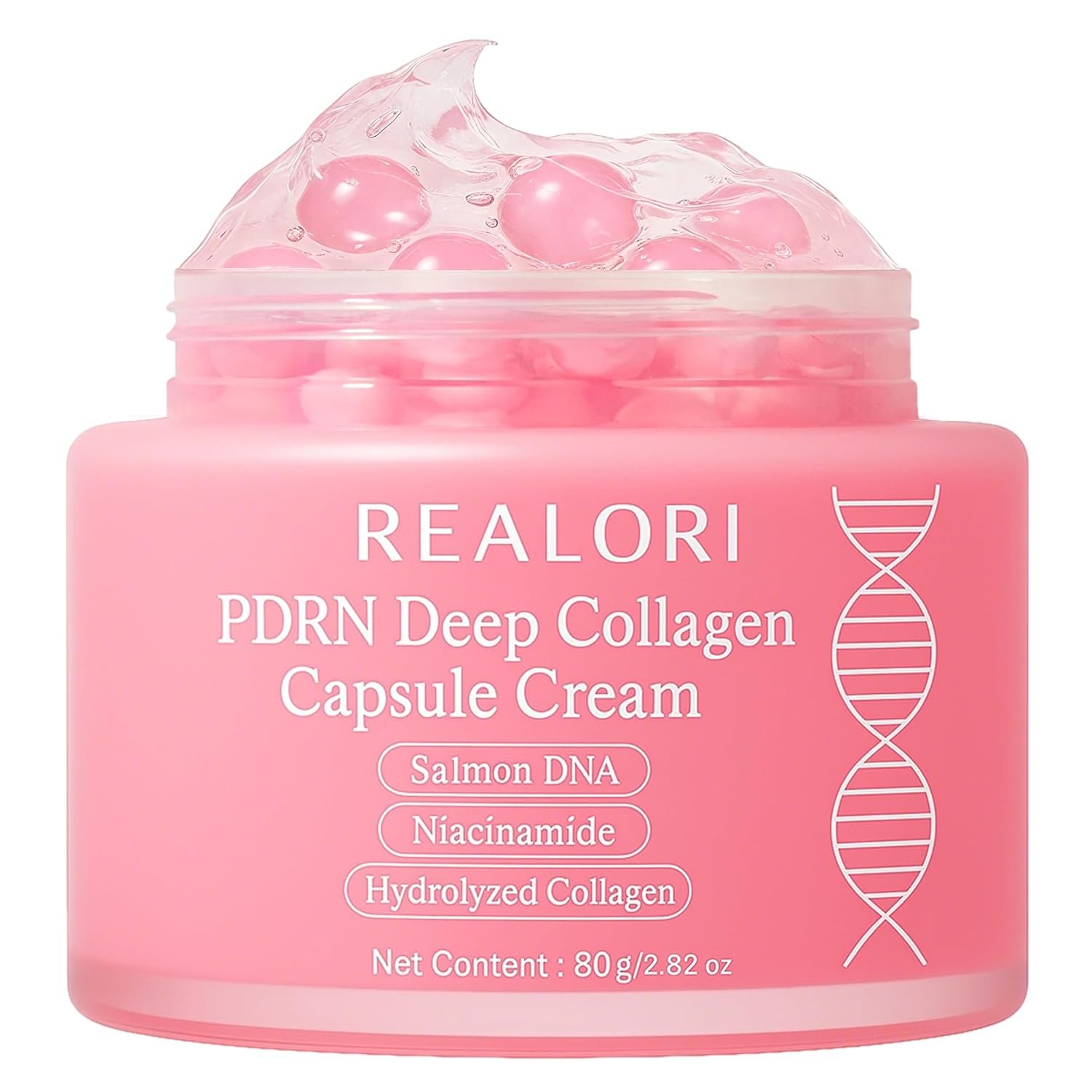 PDRN Capsule Cream with Vitamin C & Collagen – Korean Boba Moisturizer for Face, Pink Jelly Cream for Deep Hydration, Skin Repair, and Glow – Korean Skincare Gel for All Skin Types