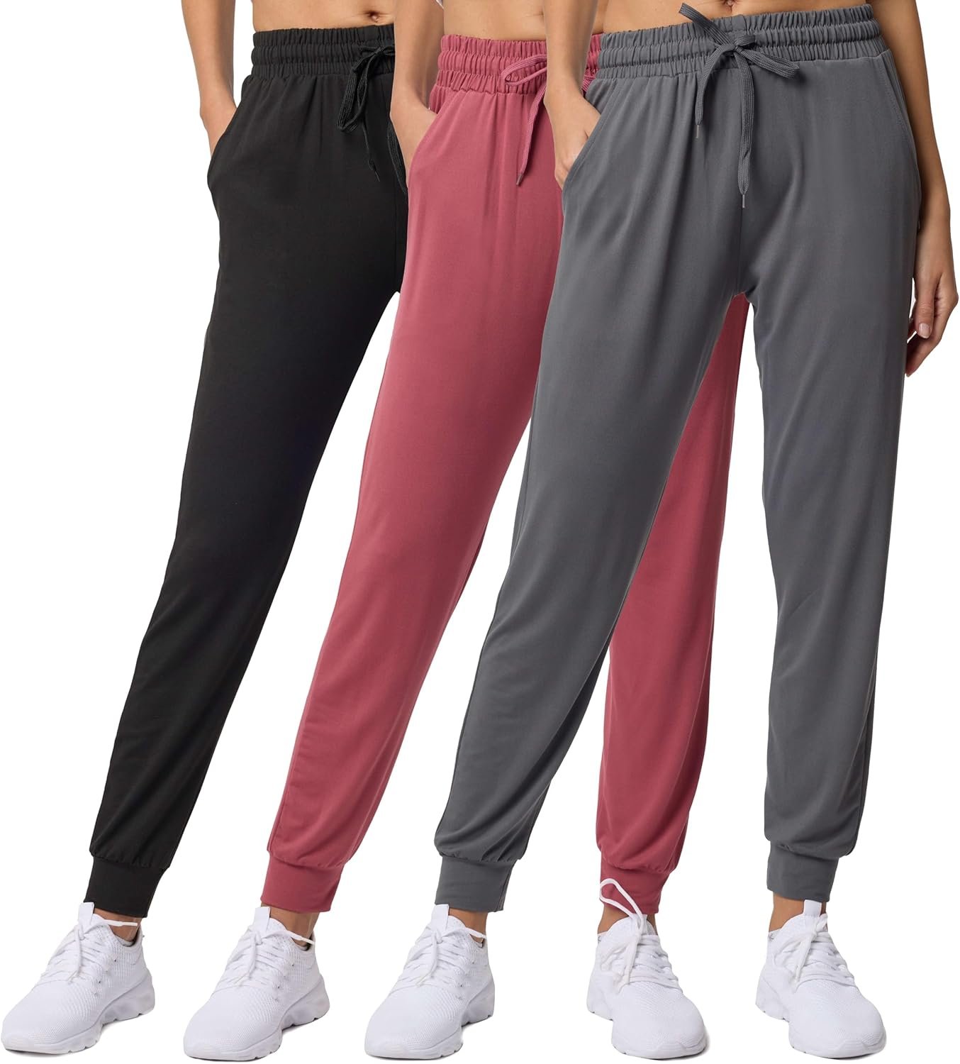 Real Essentials 3 Pack: Women’s Ultra-Soft Lounge Joggers Sweatpants Athletic Yoga Pants with Pockets (Available in Plus)