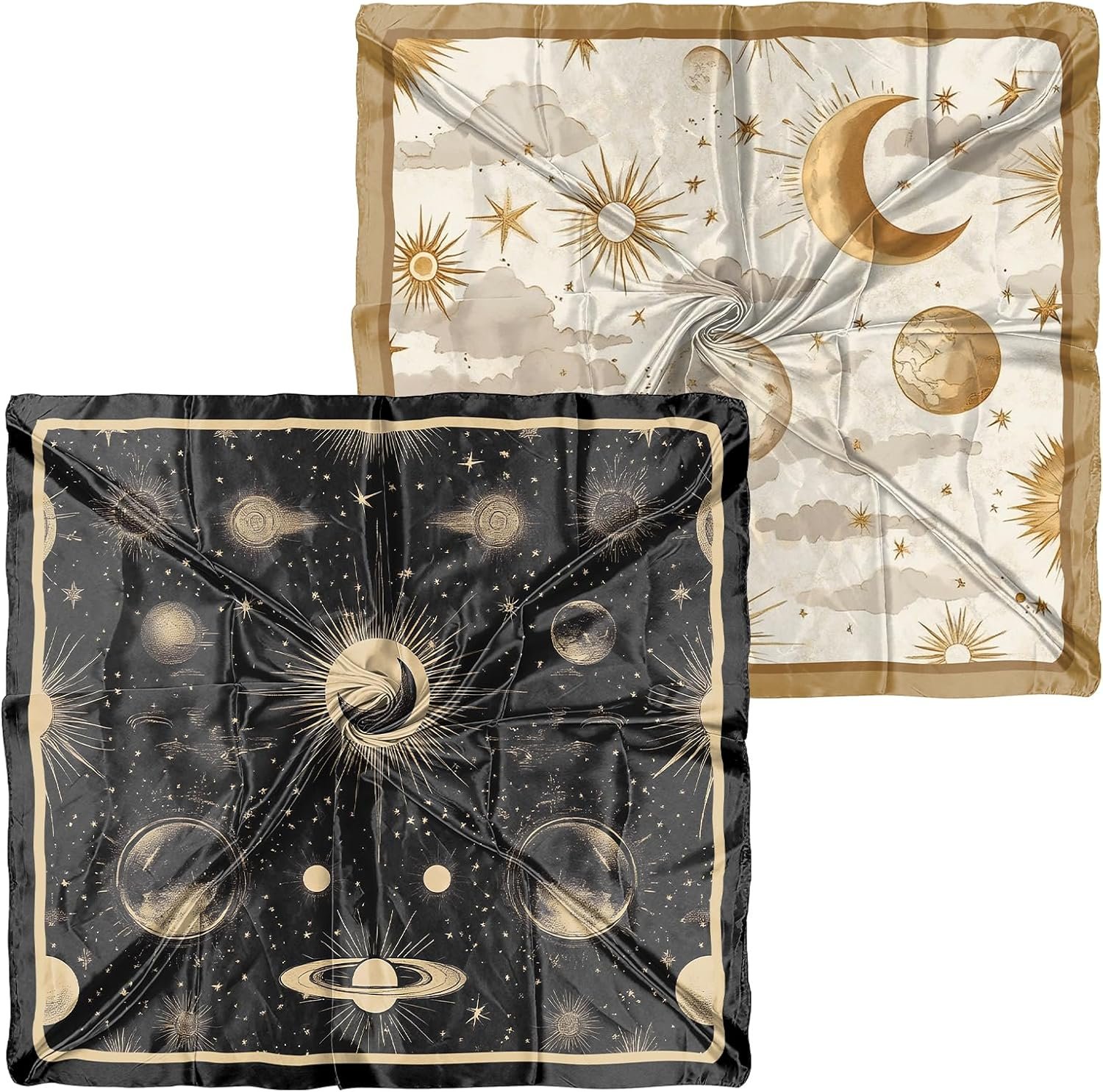 2PCS Silk Feeling Scarf 27.5 Inches Satin Large Square Head Hair Wrap Scarves Bandanas Cute Aesthetic for Women Girls