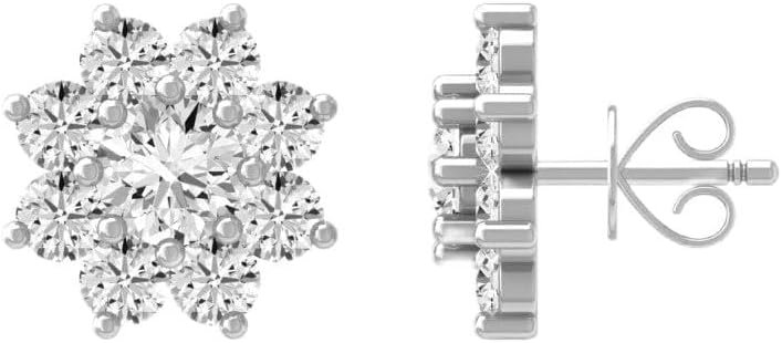 1 5/8 Carat Diamond Stud Earrings for Women | 10K Gold or Silver Halo Stud Earrings | I2-I3 Clarity and I-J Color