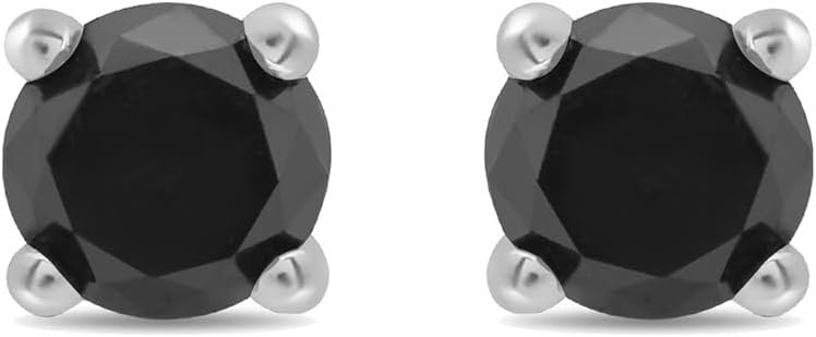 Amazon Essentials 0.5 to 2 Carats Round Black Diamonds, 10K White Gold, Stud Earrings – Stud Earrings for Women.