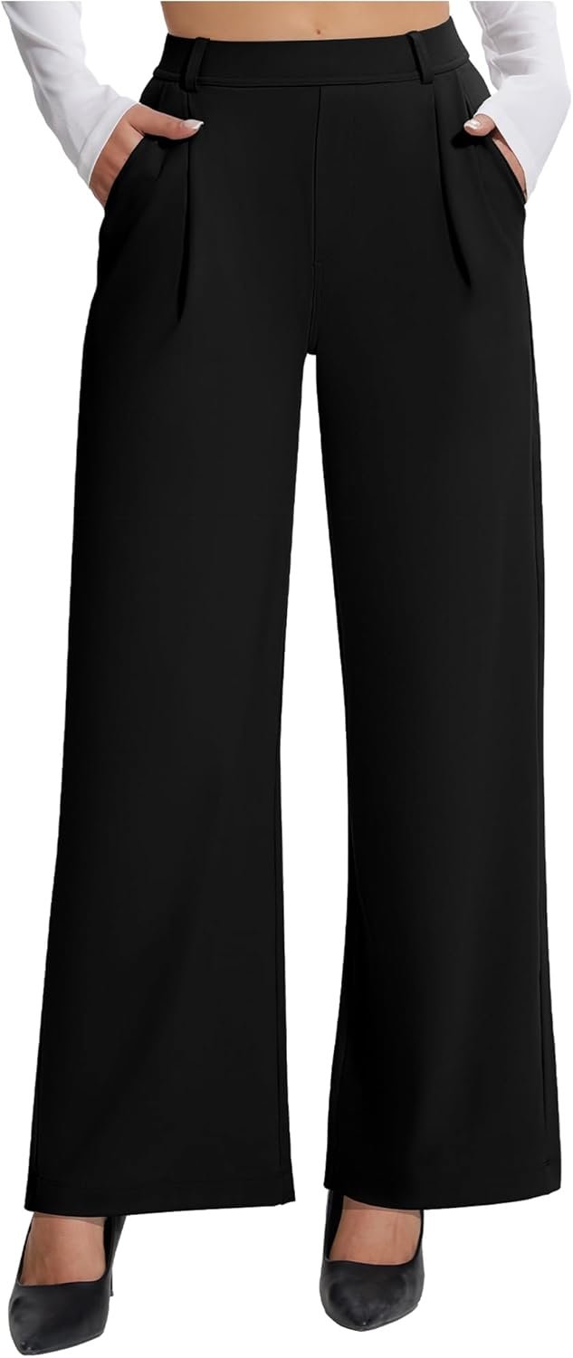 AVAMO Womens Dress Pants Wide Leg Stretchy Work Pants Pull On Business Casual Trousers Slacks for Women with Pockets
