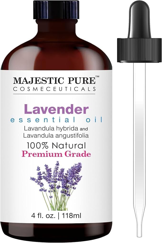 Majestic Pure Essential Oil with Glass Dropper – 100% Pure and Natural – Essential Oils for Diffuser, Aromatherapy, Soap and Candle Making, Lavender Essential Oil, Lavender Oil, 4 Fl Oz