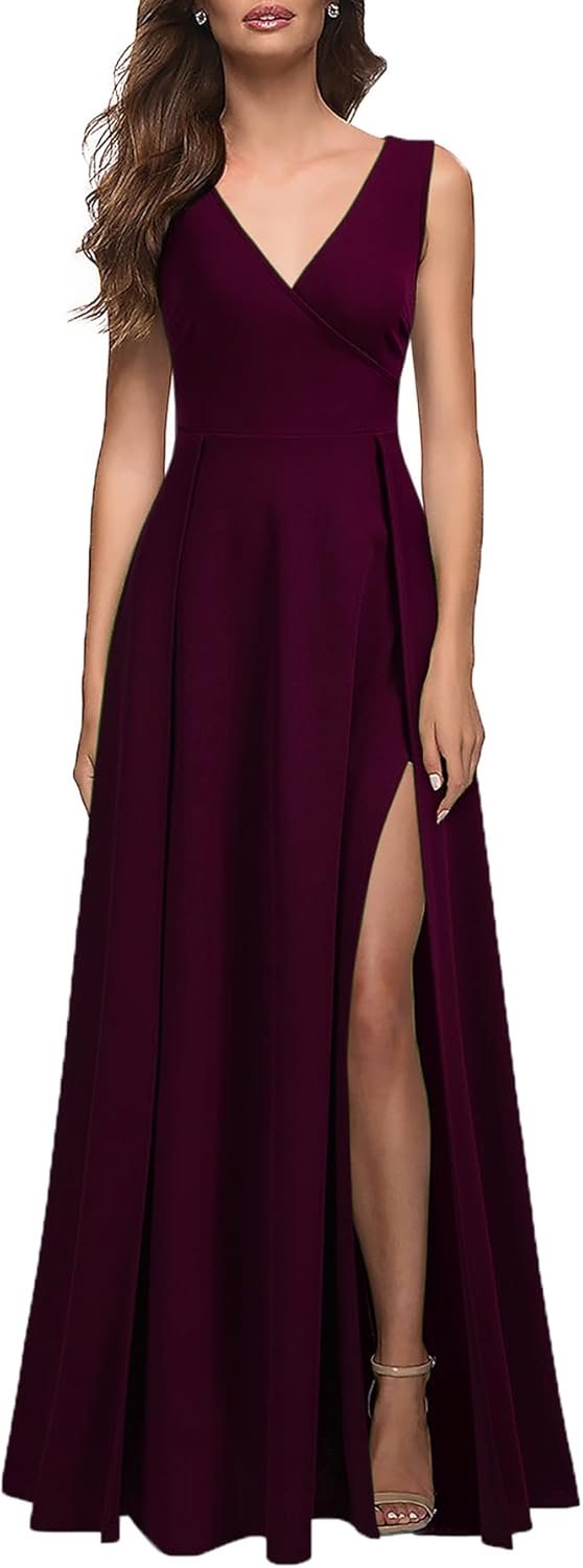 MUSHARE Women’s V Neck Sleeveless Split Formal Dress Cocktail Party Prom Long Dresses
