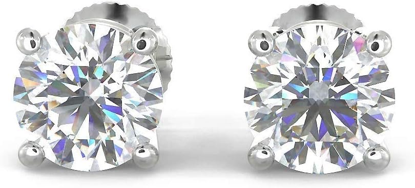 1/5 to 2 Carat TW Natural Real Diamond Solitaire Studs Earrings Available in 14K White and Yellow Gold with Secure Screw Back for Women and Men (Color J-K, Clarity I1-I2)