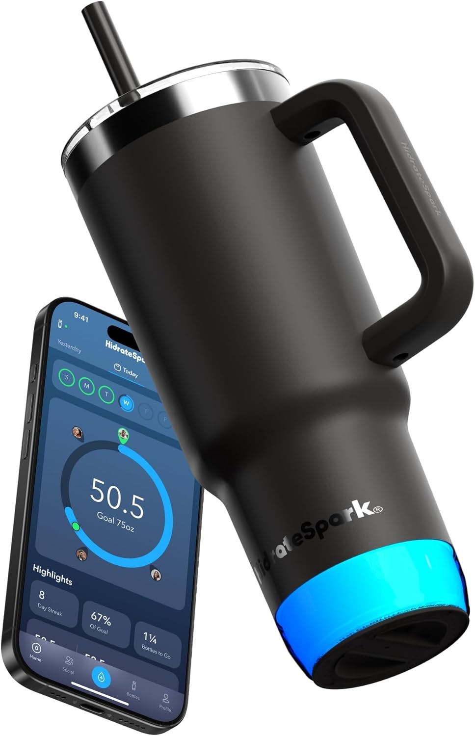 Hidrate Spark PRO 2 – Smart Tumbler with Drink Reminders & Water Tracking, Great Holiday Gift for New Year Resolutions – 30oz – Syncs with Apple Health, Fitbit, Smart Rings & Watches – Black