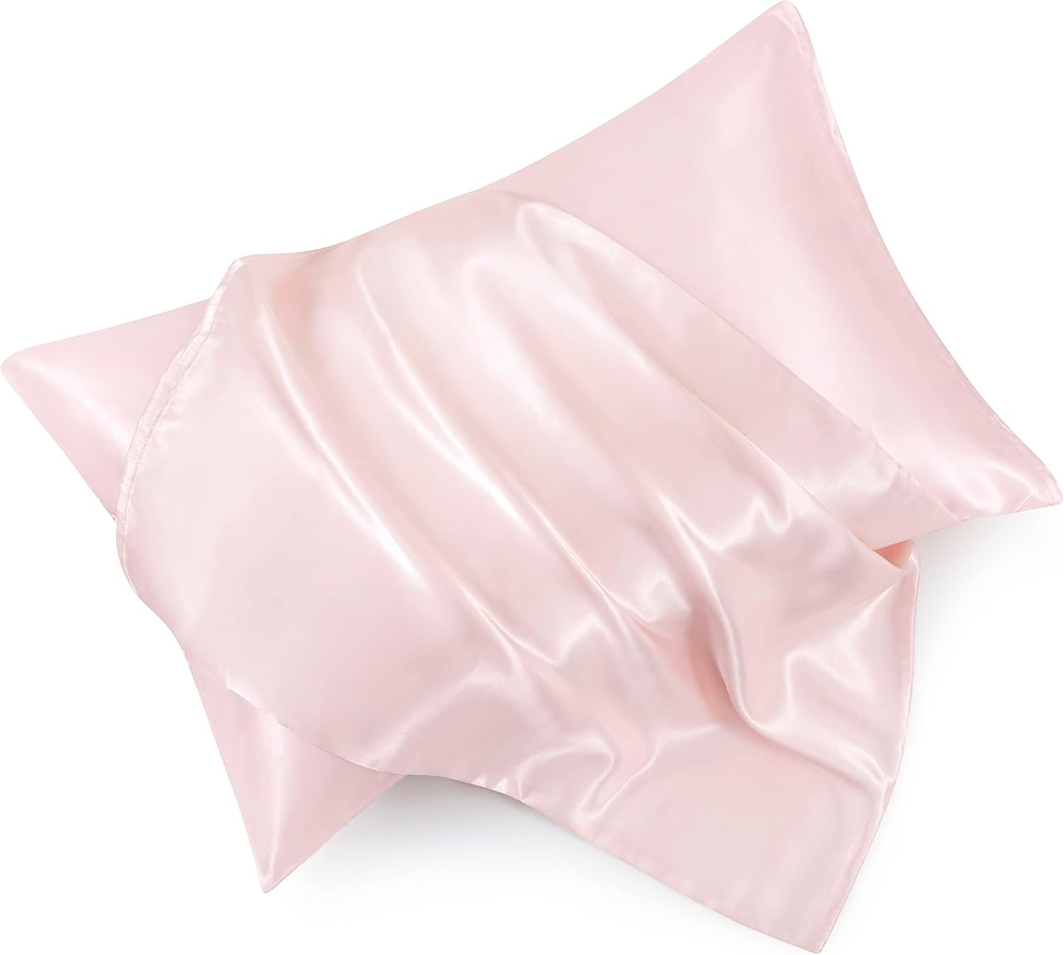 Blush Pink Satin Pillowcase Standard Set of 2 with Envelope Closure，Blush Pink Silk Pillowcase for Hair and Skin (20×26)