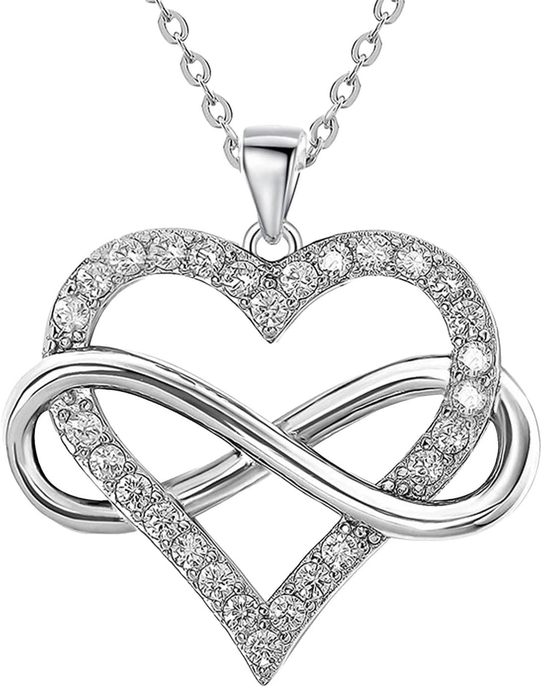 JES & JANI Infinity Heart Necklace for Women, Love Heart Pendant with Cubic Zirconia and Infinity Necklace, 925 Sterling Silver Heart Necklace for Girlfriend