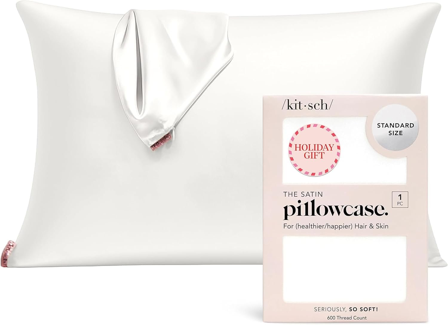 Kitsch Satin Pillowcase with Zipper for Hair & Skin, Softer Than Silk Pillow Cases Standard Size, Wrinkle-Free, Smooth and Cooling Satin Pillow Covers, 19″x26″ – Ivory