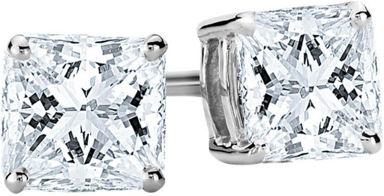 Houston Diamond District 0.5 to 10 Carat IGI Certified LAB-GROWN Princess Cut Diamond Stud Earrings for Women 4 Prong Screw Back (E-F Color, VS2-SI1 Clarity)