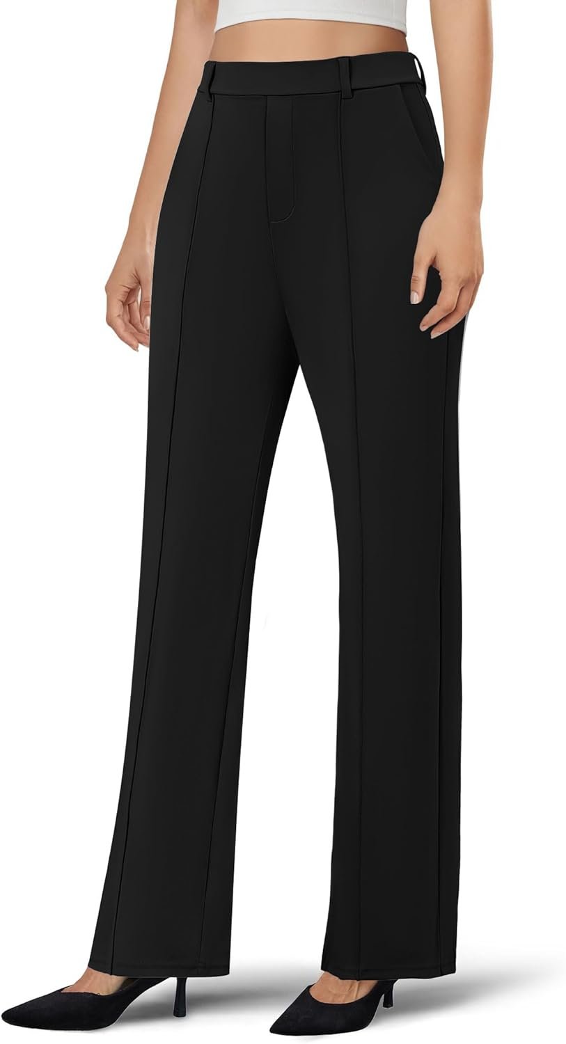 Women’s Work Dress Pants Wide Leg Business Casual Slacks Stretchy Pull on High Waisted Office Trousers with Pockets