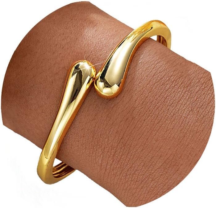 Gold Bangle Bracelets for Women Teens Trendy Chunky Adjustable Twist Cuff Bracelet Jewelry Gifts
