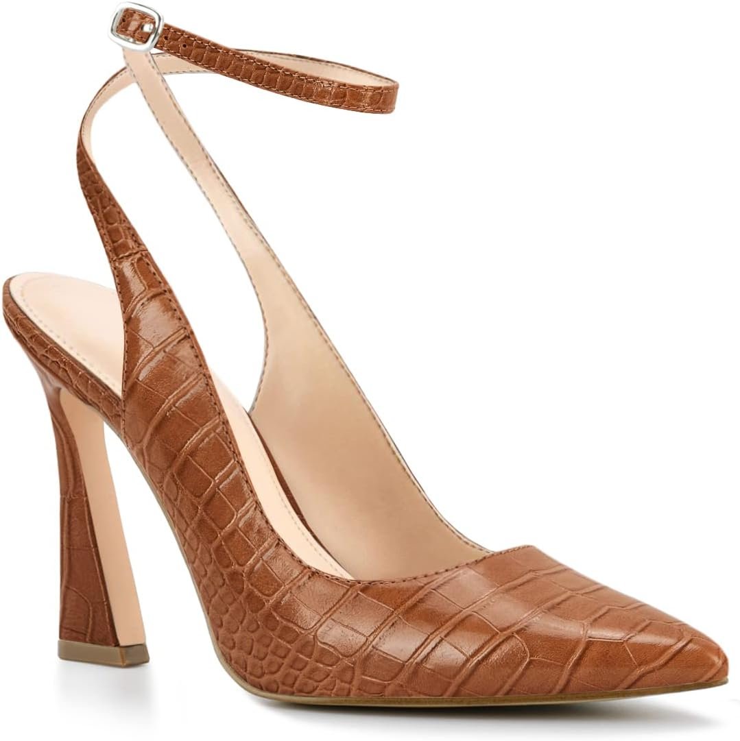 Womens Closed Toe Ankle Strap Heels Pointed Toe Pumps Shoes Slingback High Heel Wedding Dress Shoes