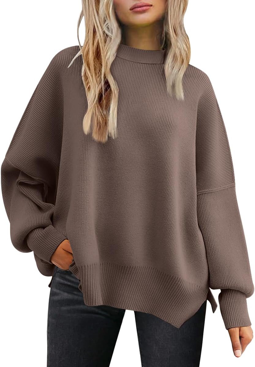 LILLUSORY Women’s Oversized Batwing Sweaters 2025 Fall Outfits Trendy Crewneck Knit Side Slit Fashion Pullover Tops