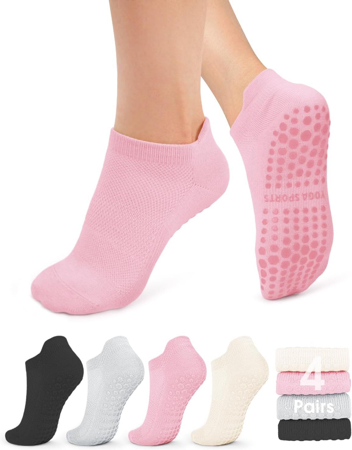 YeuG 4/6 Pairs Pilates Socks for Women – Non Slip Grip Socks for Yoga, Barre, Hospital, Barefoot