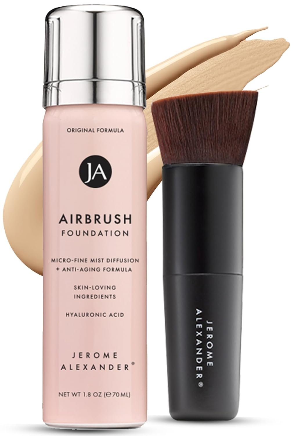 Jerome Alexander MagicMinerals AirBrush Foundation – 2 Piece Set with Airbrush Foundation and Kabuki Brush – Spray Makeup with Anti-aging Ingredients for Smooth Radiant Skin – Light Medium