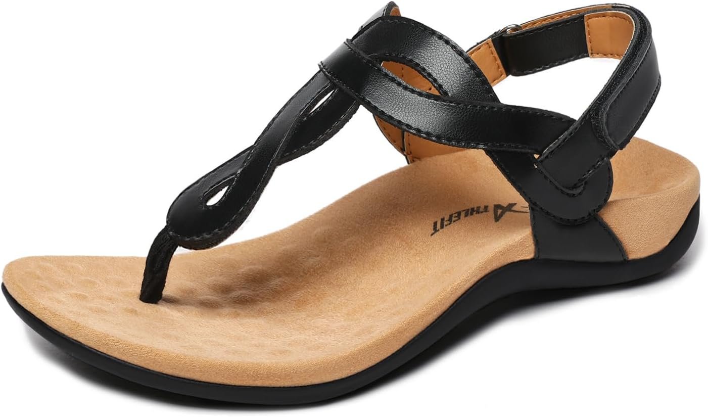 Athlefit Women’s Orthopedic Arch Support Sandals Comfortable Thong T-Strap Orthotic Casual Flat Sandals