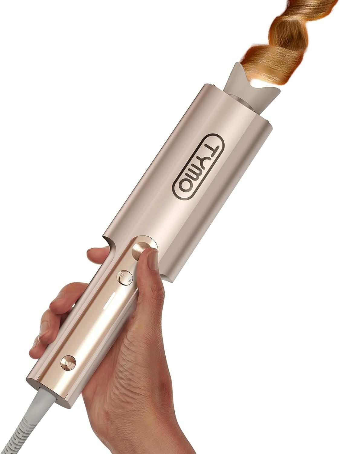 Upgraded Automatic Rotating Curling Iron – TYMO CurlPro Plus Long Barrel Curling Wand for Long Hair, Ceramic Hair Curler for Women, Anti-Scald, Tangle-Free, 600M Ionic, Dual Voltage, Gold, 1 1/4 Inch