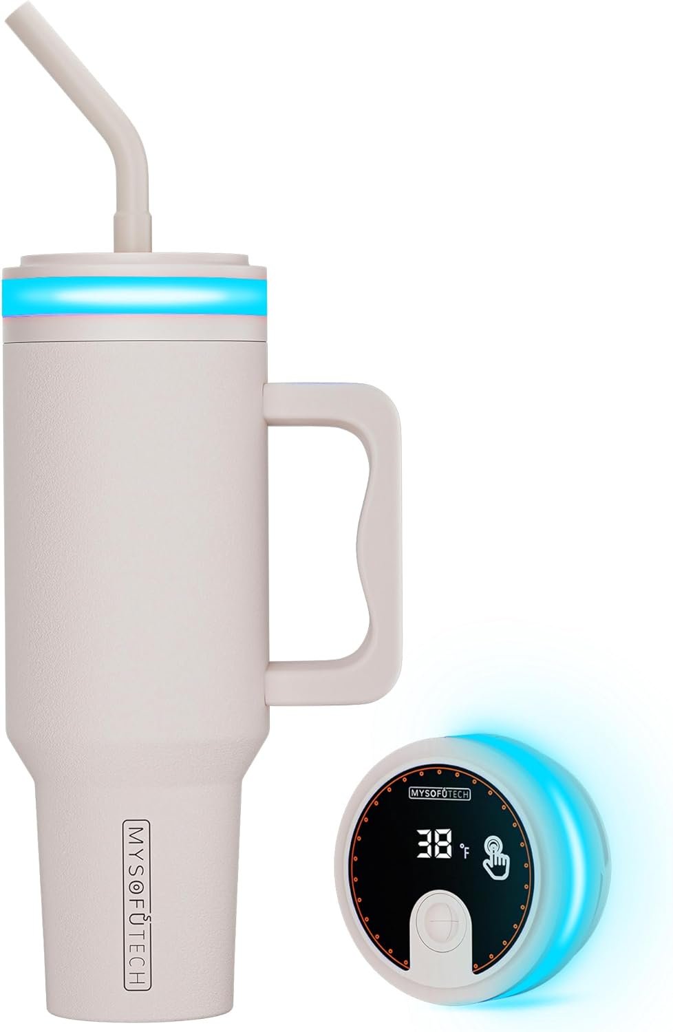 Water Reminder Water Bottle,USB-C Rechargeable,RGB LED Lights Around the Lid,40oz,Insulated Stainless Steel，Ideal Gift for Christmas, Thanksgiving Day (Almond Birch)