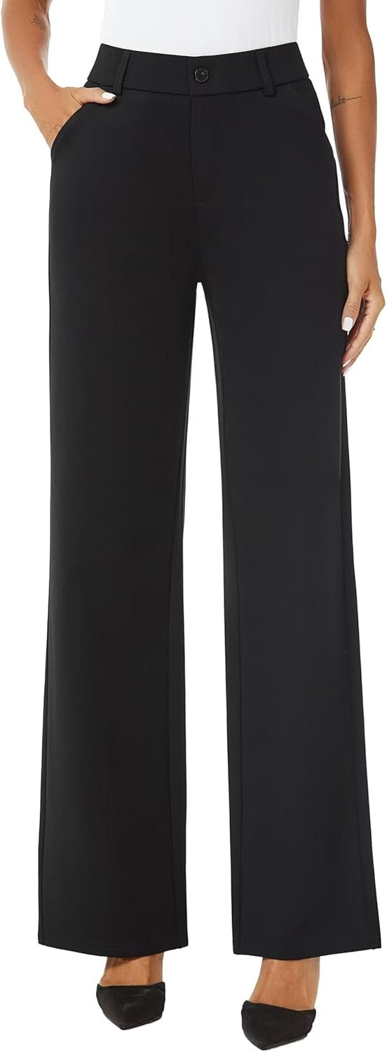 iChosy Womens High Waist Wide Straight Leg Trousers Casual Slacks Dress Pants with Pockets