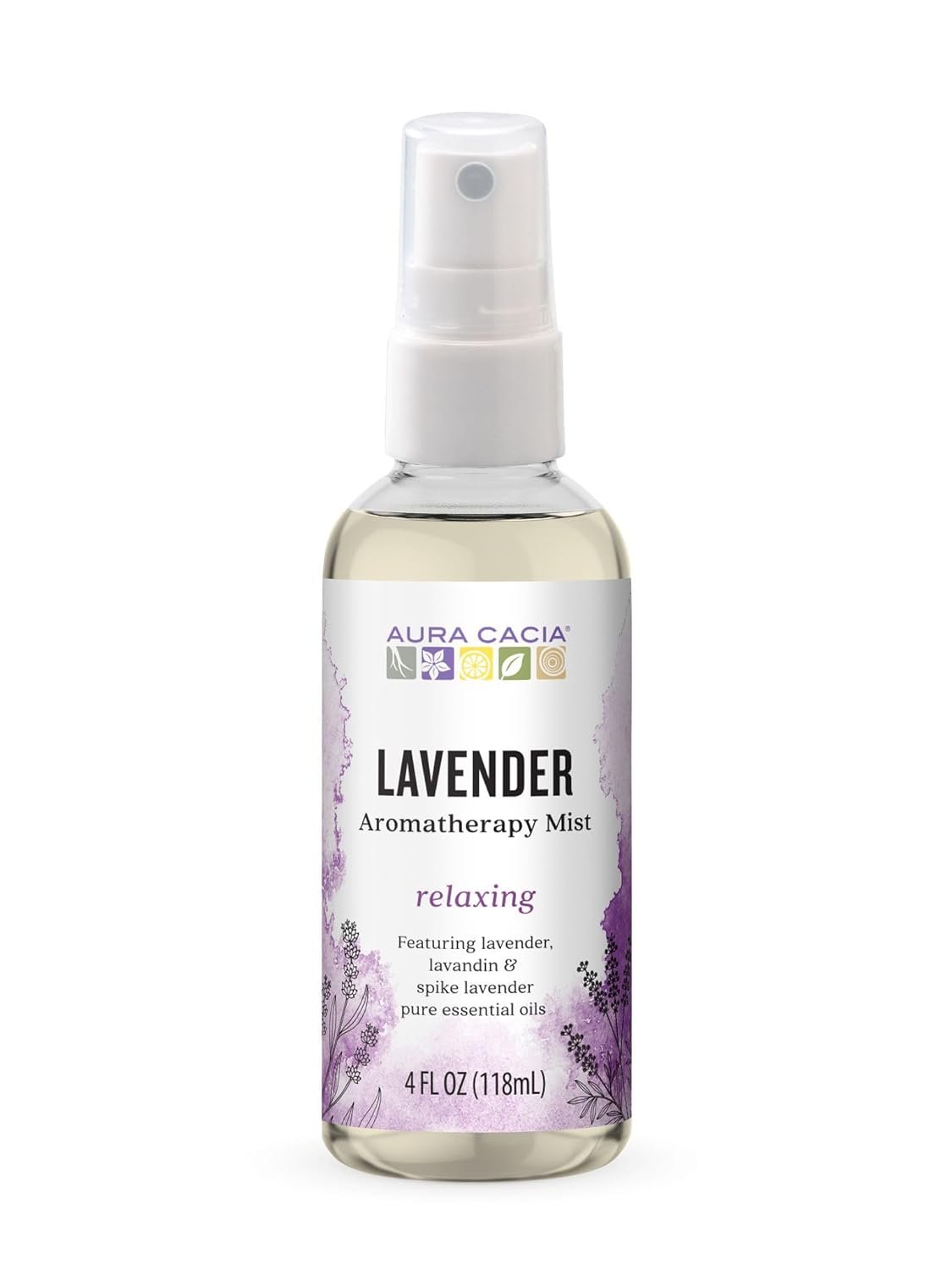 Aura Cacia Relaxing Lavender Aromatherapy Mist, 4-Ounce, Lavender Pure Essential Oils, Sweet & Floral Aroma
