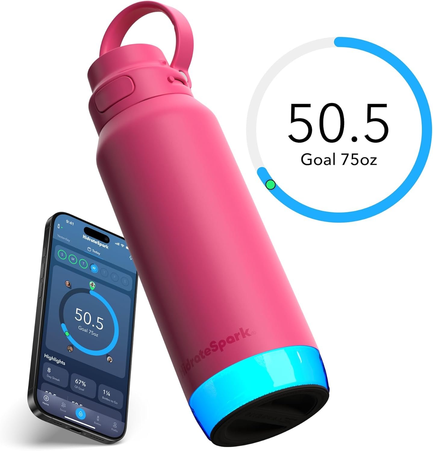 Hidrate Spark PRO 2 – Smart Bottle with Drink Reminders & Water Tracking, Great Holiday Gift for New Year Resolutions – 32oz – Syncs with Apple Health, Fitbit, Smart Rings & Watches – Bundle Flamingo
