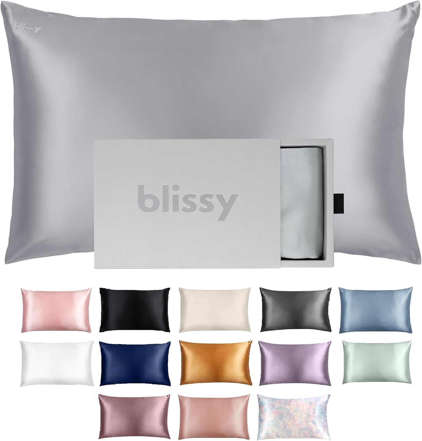 Blissy Silk Pillowcase – 100% Pure Mulberry Silk – 22 Momme 6A High-Grade Fibers – Silk Pillow Cover for Hair & Skin – Regular, Queen & King (Silver, Standard)