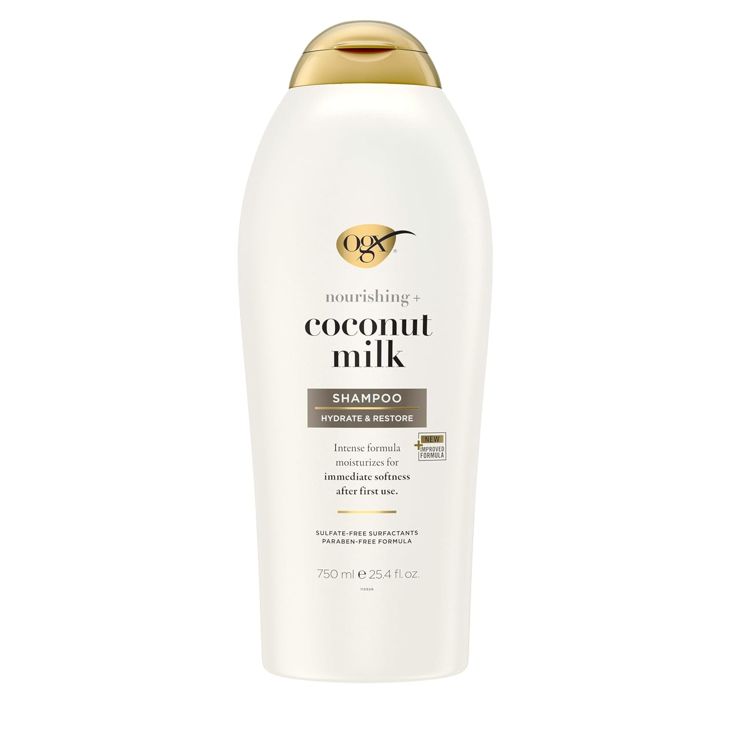 OGX Nourishing + Coconut Milk Shampoo, Hydrating & Restoring Shampoo Moisturizes for Soft Hair After the First Use, Paraben-Free, Sulfate-Free Surfactants, 25.4 fl. oz