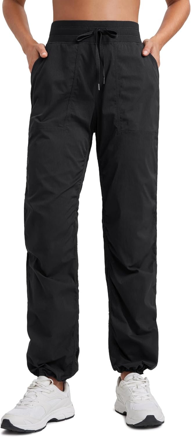 CRZ YOGA Lightweight Straight Leg Workout Pants for Women 28″/30″/32″ – Ruched Casual Work Athletic Joggers with Pockets