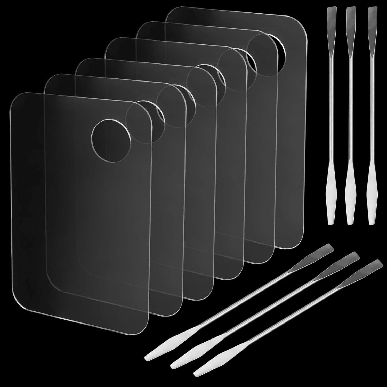 JAPCHET 6 Pcs Acrylic Cosmetic Makeup Palette with 6 pcs Color Mixing Sticks, Makeup Palette Mixing Tray for Painting & Craft