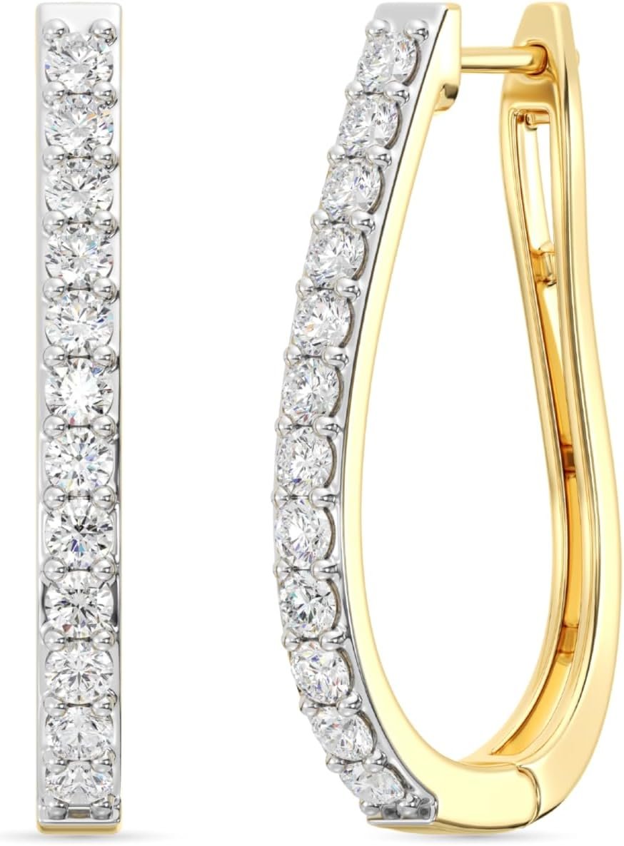 Gilded Lab-Grown Diamond Prong Set Hoop Earrings for Women in 925 Sterling Silver and 14KT Yellow Gold Plated Silver | Hypoallergenic Fine Jewelry | Hinged Closure | SI1 Clarity, F Color |1/4,1/2, 1,2 Carat Total Weight