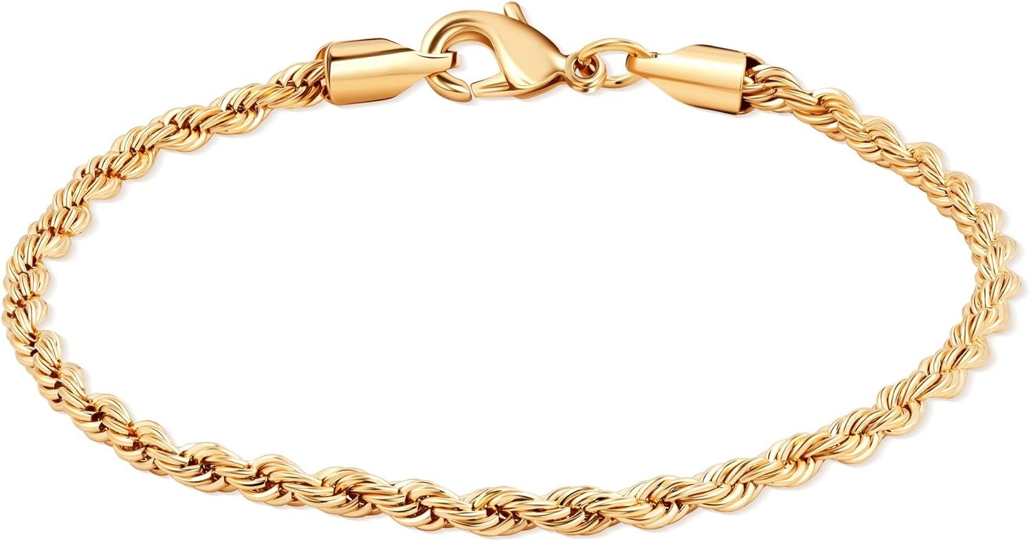 Barzel 18K Gold Plated Rope Chain Bracelet – Made In Brazil