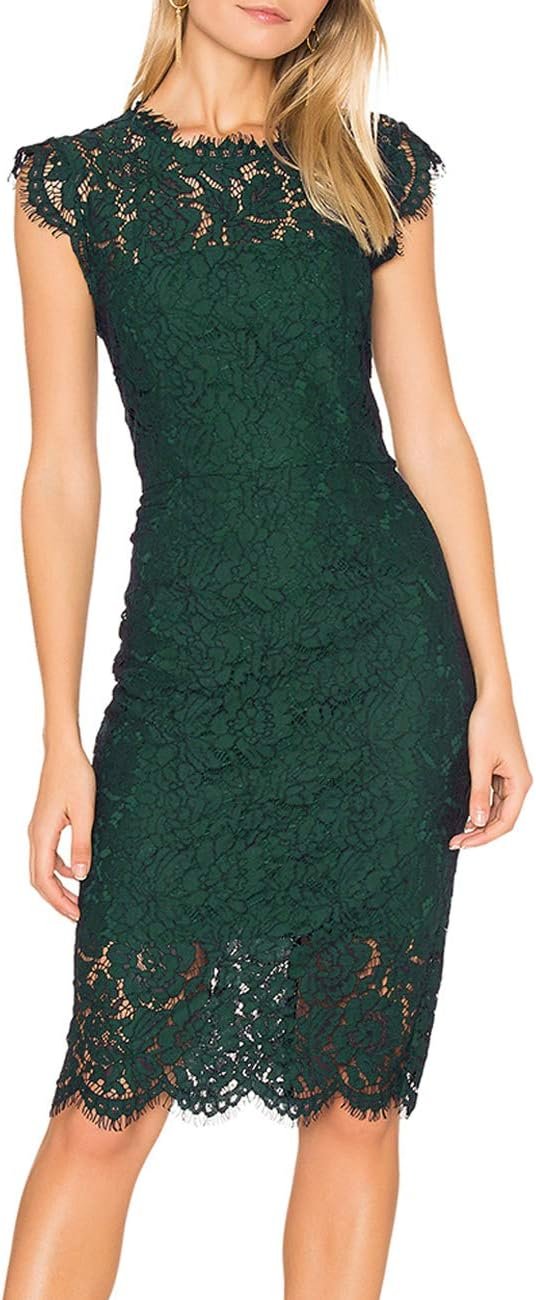 MEROKEETY Women’s Sleeveless Lace Floral Elegant Cocktail Dress Crew Neck Knee Length for Party