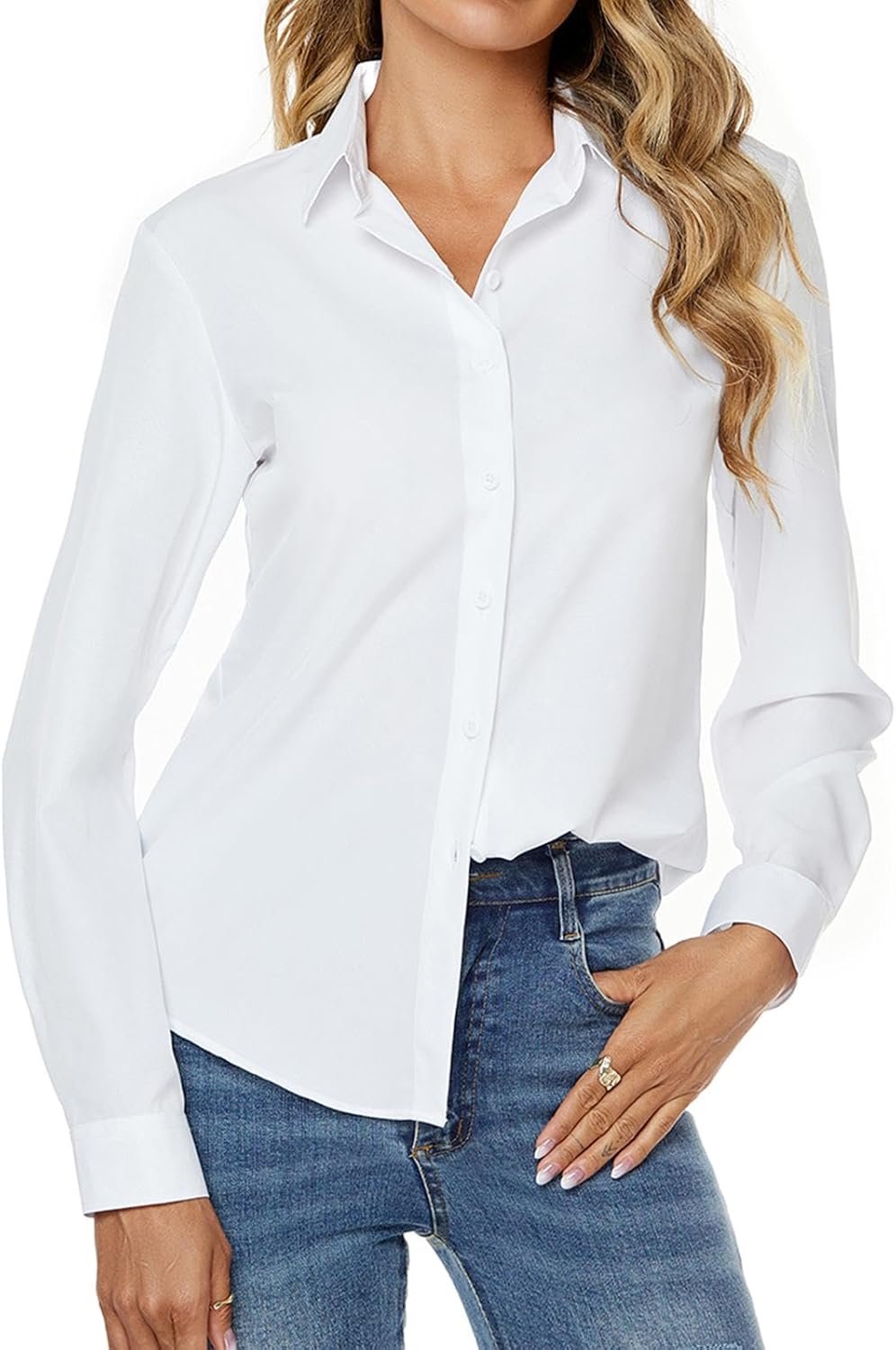 jonivey Womens Stretch Button Down Long Sleeve Shirt Soft Basic Wrinkle Free Work Business Formal Casual Blouse