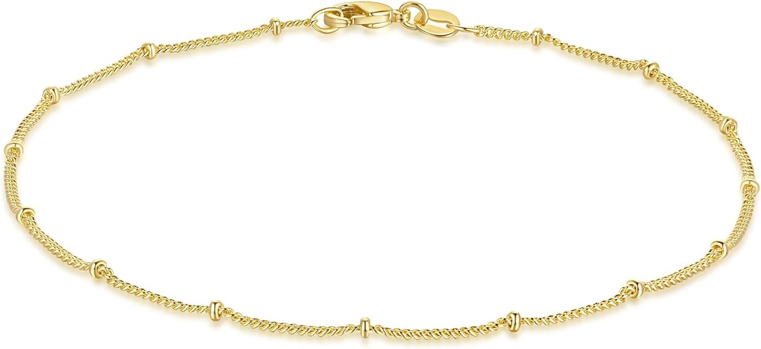 14K Gold Waterproof Anklets for Women and Men Charm Ankle Bracelets Jewelry for Everyday Wear Sizes 9-11 Inches
