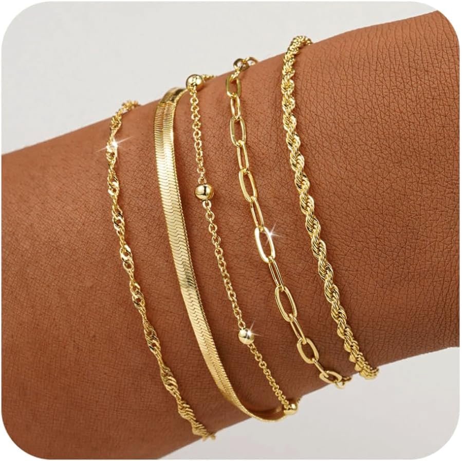 BERISO Gold Bracelets for Women, Elegant Adjustable 14K Gold Plated Bracelet for Women, Trendy Minimalist Dainty Gold Bracelet for Everyday Wear