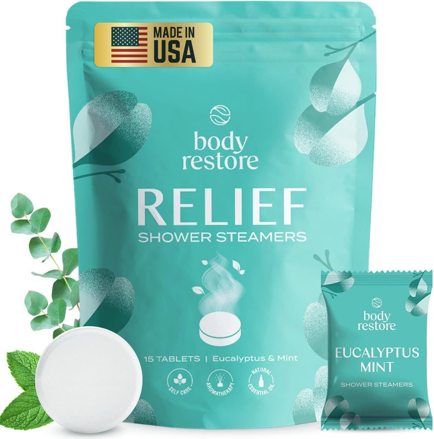 Body Restore Shower Steamers Aromatherapy 15 Pack – Christmas Stocking Stuffers for Men, Birthday Gifts for Women, White Elephant, Relaxation, Self Care – Eucalyptus