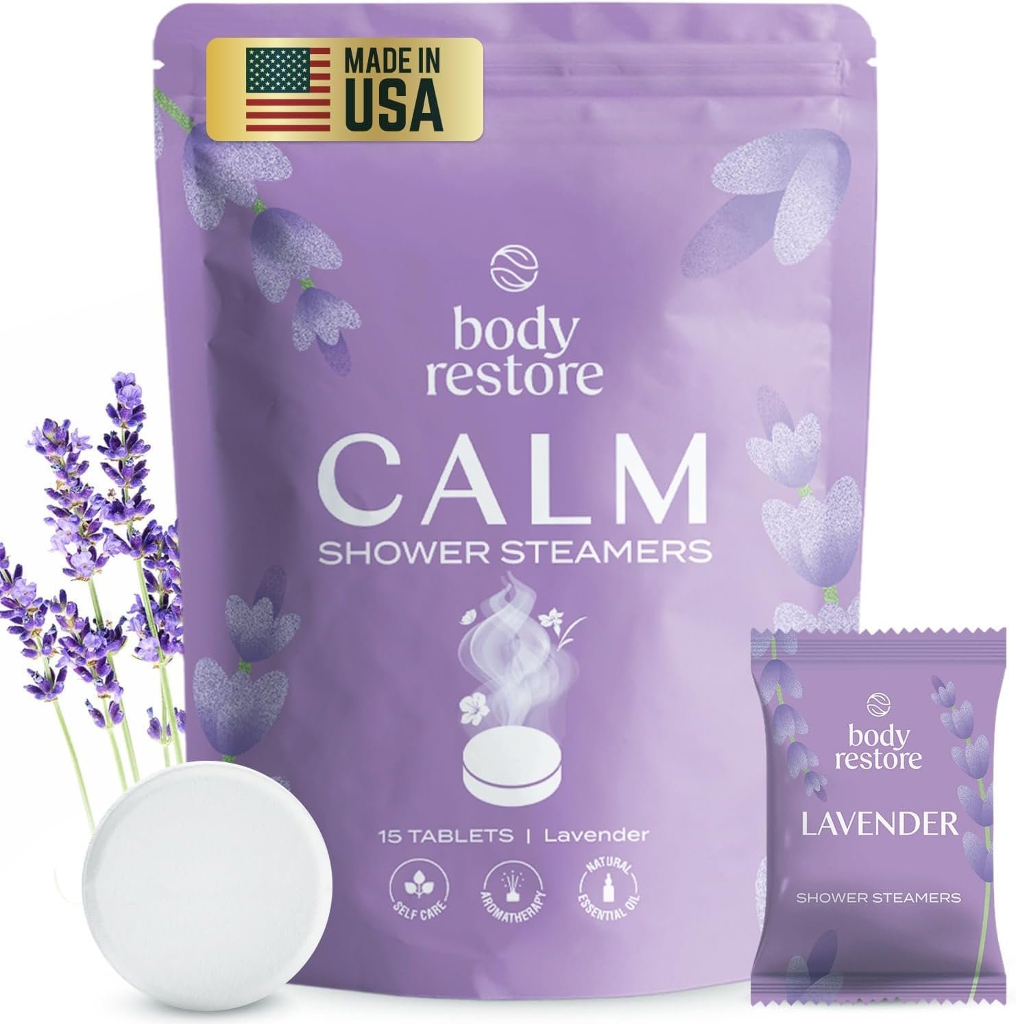Body Restore Shower Steamers Aromatherapy 15 Pack – Christmas Stocking Stuffers, Birthday Gifts for Women, White Elephant, Relaxation, Self Care for Men – Lavender