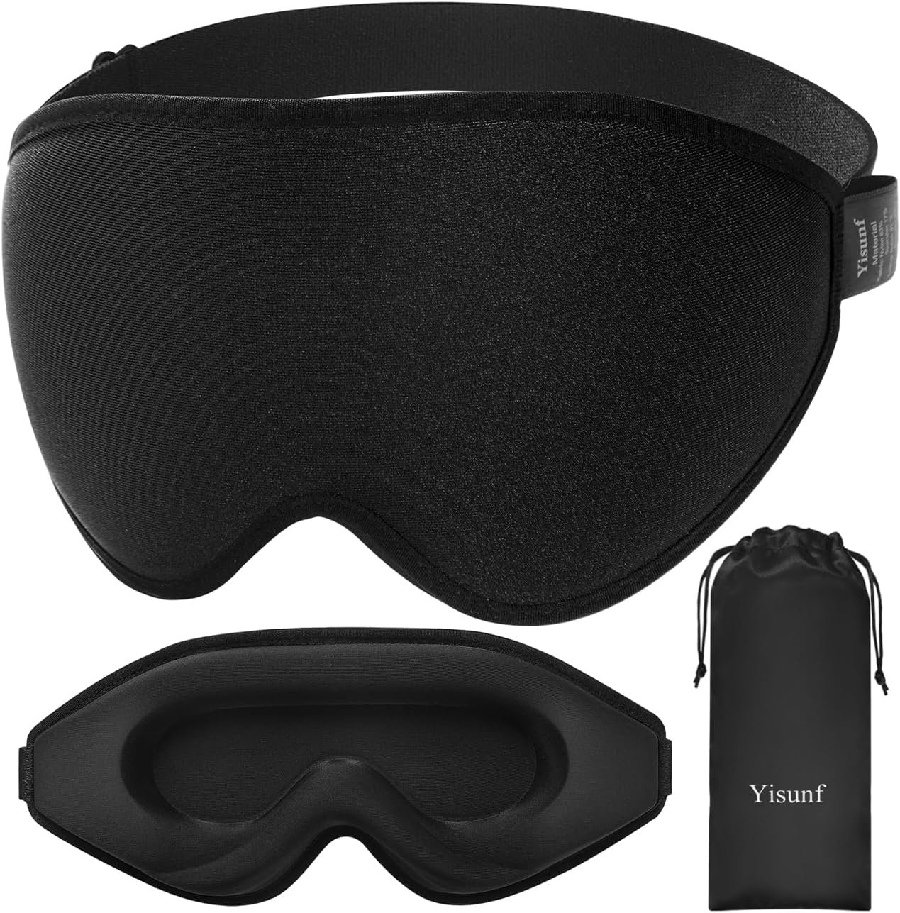 Sleep Mask for Side Sleeper, Women Men Eye Mask for Sleeping, Zero Pressure 3D Sleeping Mask with 12mm Eye Socket, Soft Sleep Cover with Adjustable Strap for Office Nap Travel (Black)