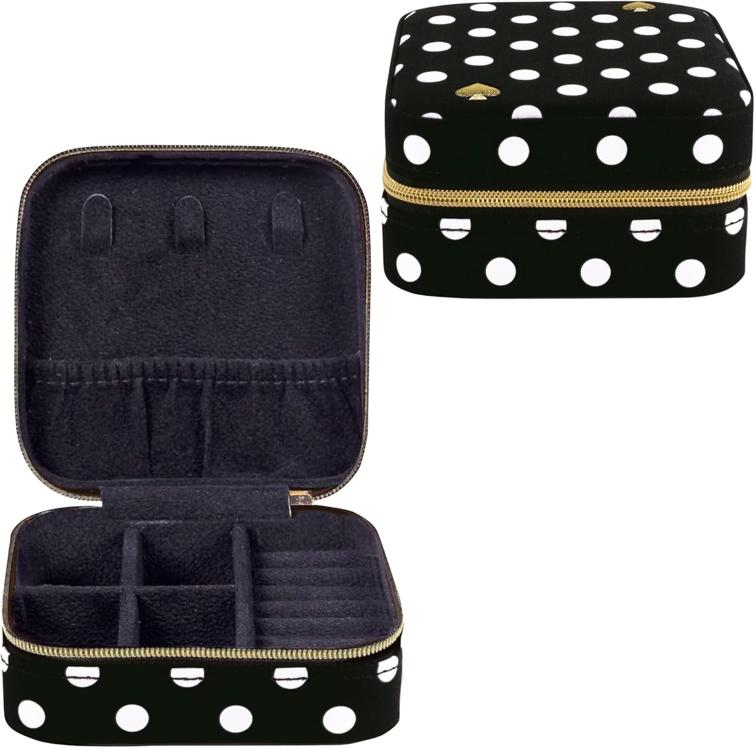 kate spade new york Small Travel Jewelry Case, Black Dotted Jewelry Box to Organize Rings, Necklaces, Earrings, Polka Dot