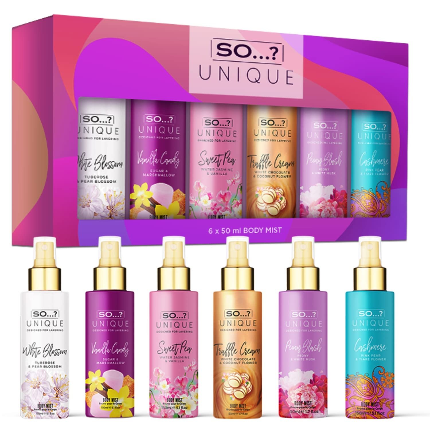 So…? Unique Body Mist Set – Perfumes for Women with Fresh, Floral, Sweet Scents – 6 Hour Wear Body Spray for Women – Travel Size Gift Set – 6 pcs