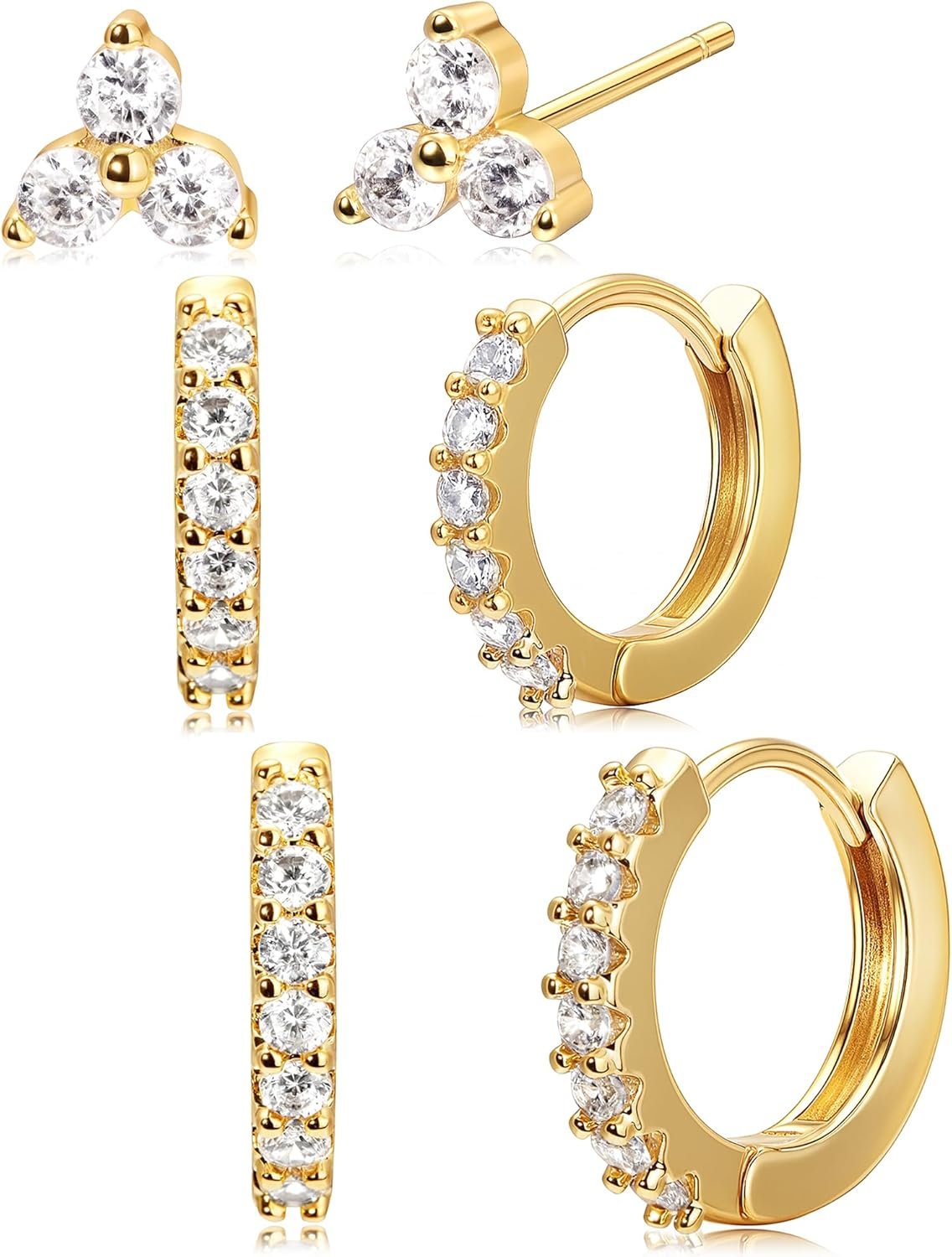 Christmas Small Hoop Earrings for Women, Diamond Stud Huggie Cartilage Earrings Set for Multiple Piercing, 3 Pairs Trendy Holiday Jewelry Gifts