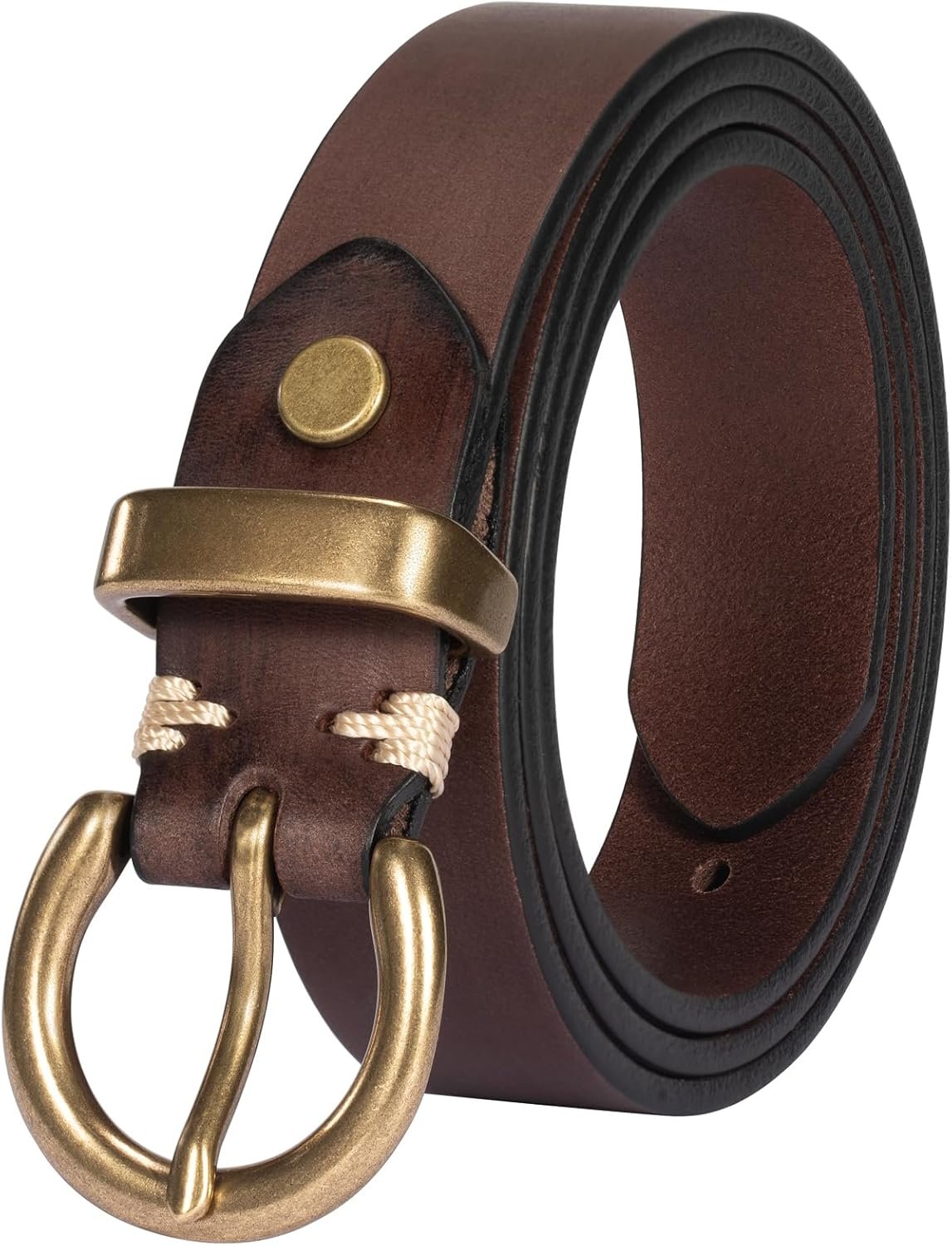 Womens Belt for Jeans Genuine Leather Belt Vintage Solid Brass Circle buckle Gift Box Packaging