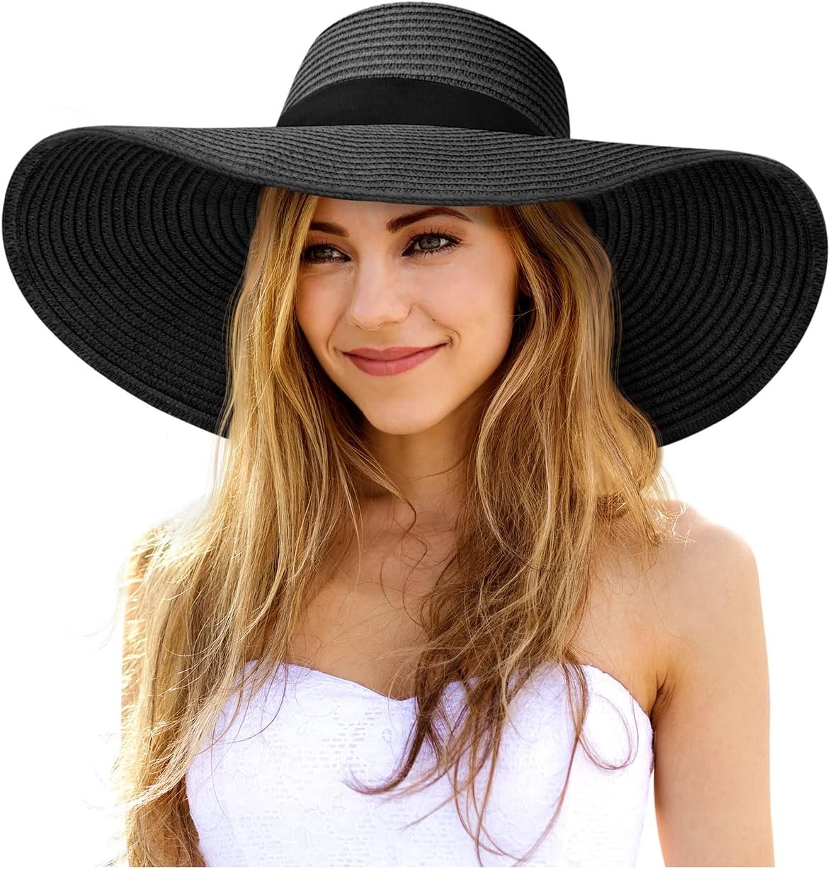 Senker Fashion Sun Hats for Women Oversize Wide Brim Straw Beach Hat Floppy Foldable Roll-Up Summer Vacation UPF 50+