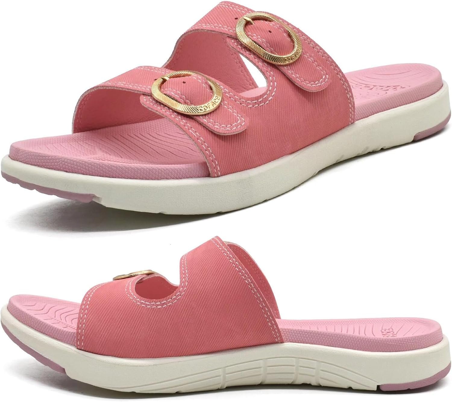 COFACE Womens Orthotic Slides Comfort Plantar Fasciitis Arch Support Slip on Flat Sandals Ladies Soft Cushion Fashion Yoga Mat Slippers With Adjustable Straps